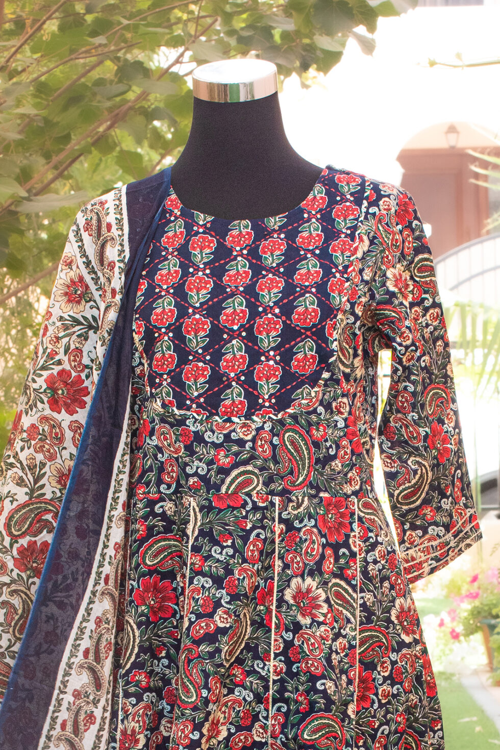 Blue Paisley Cotton Anarkali