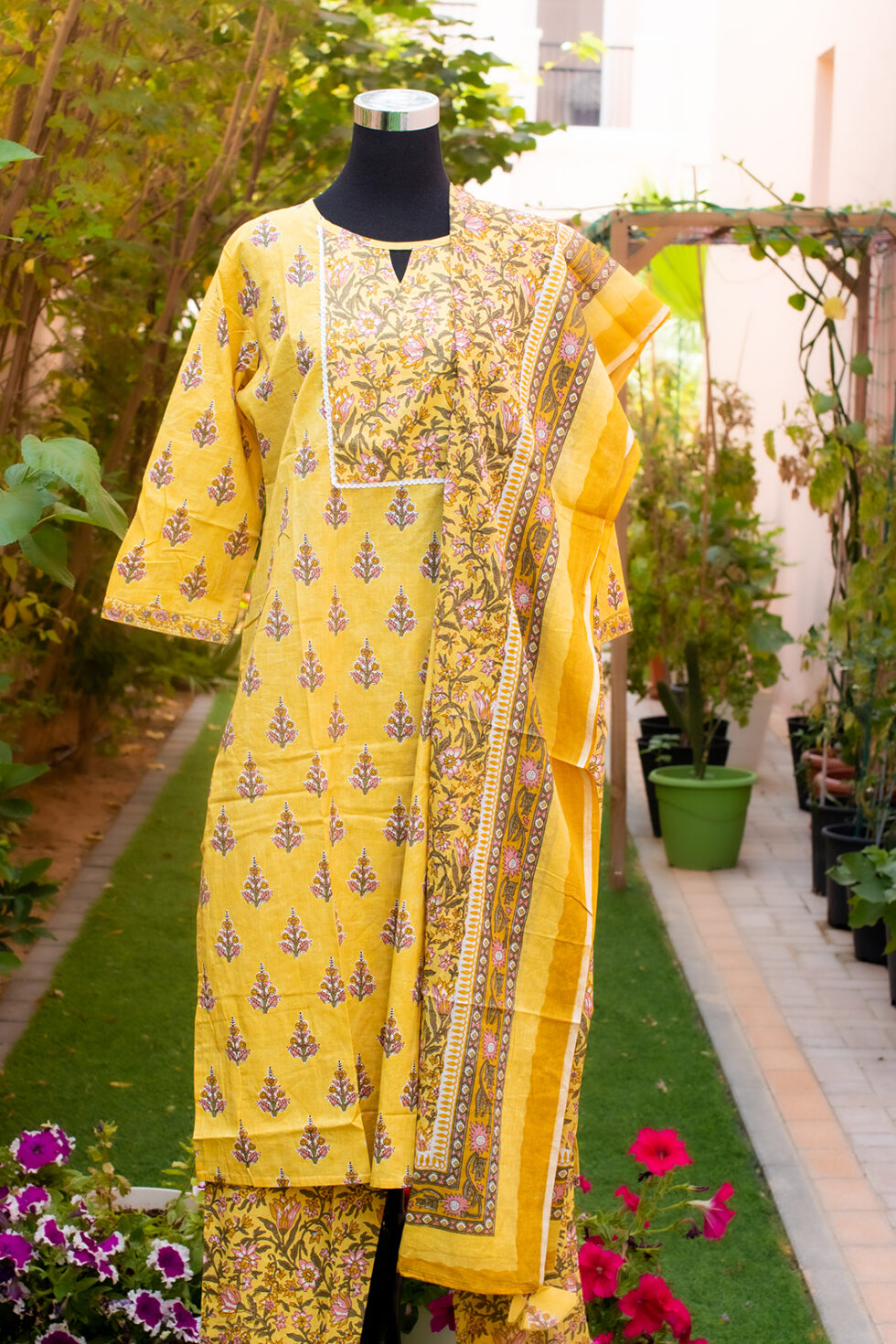 Yellow handblock print suit