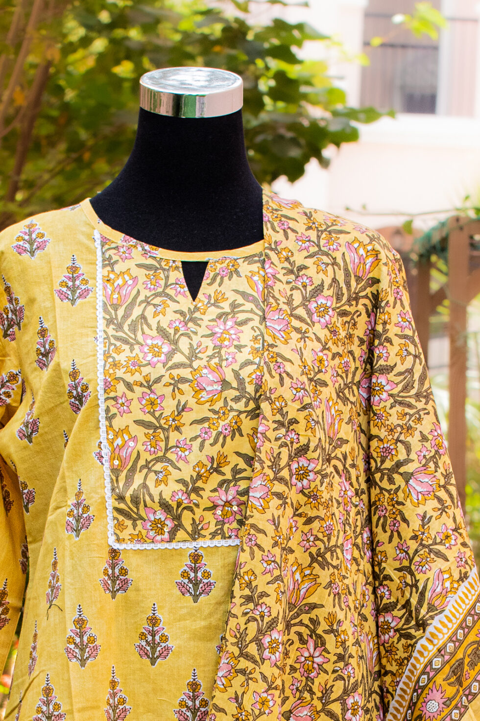 Yellow handblock print suit