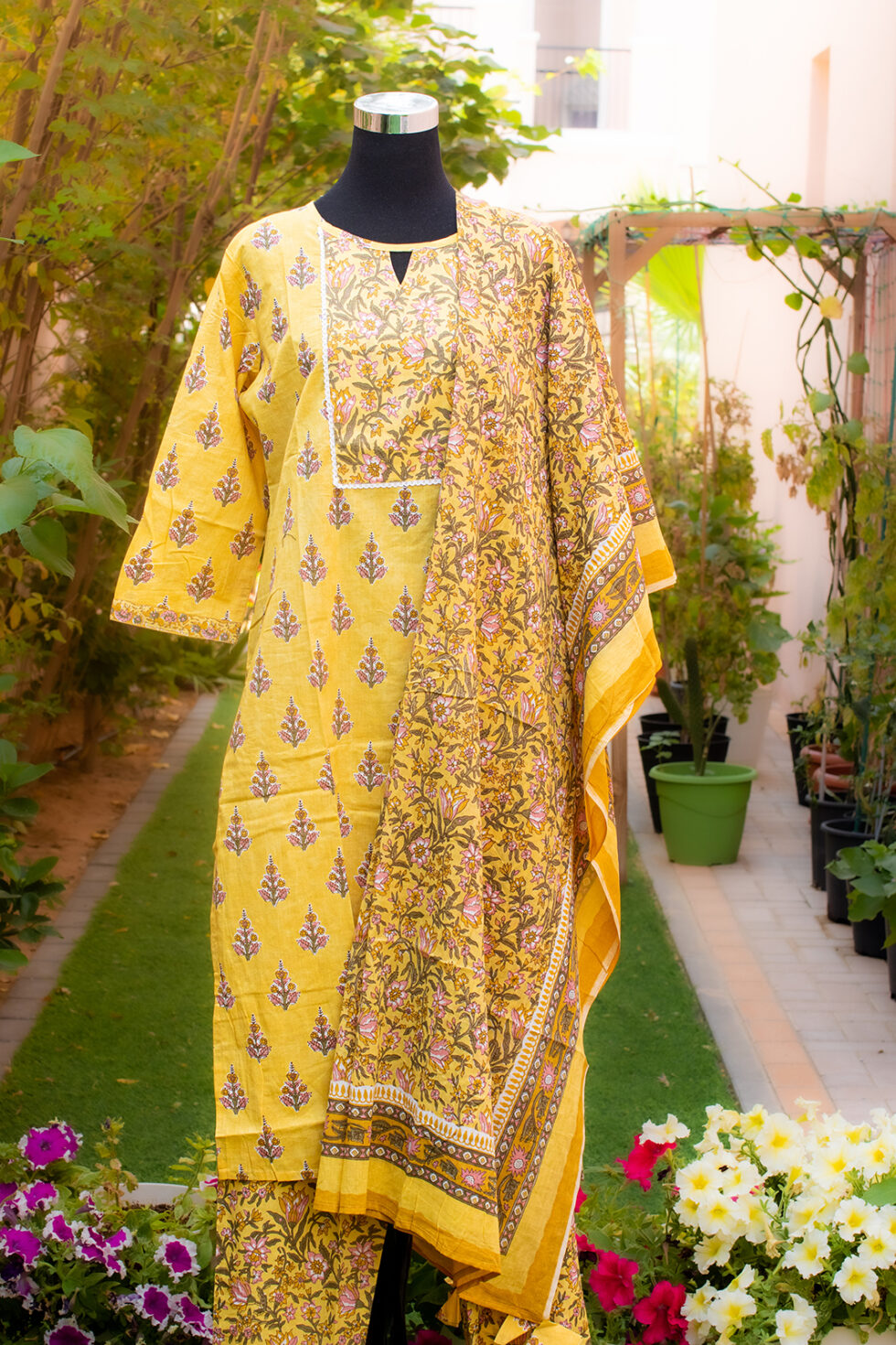 Yellow handblock print suit