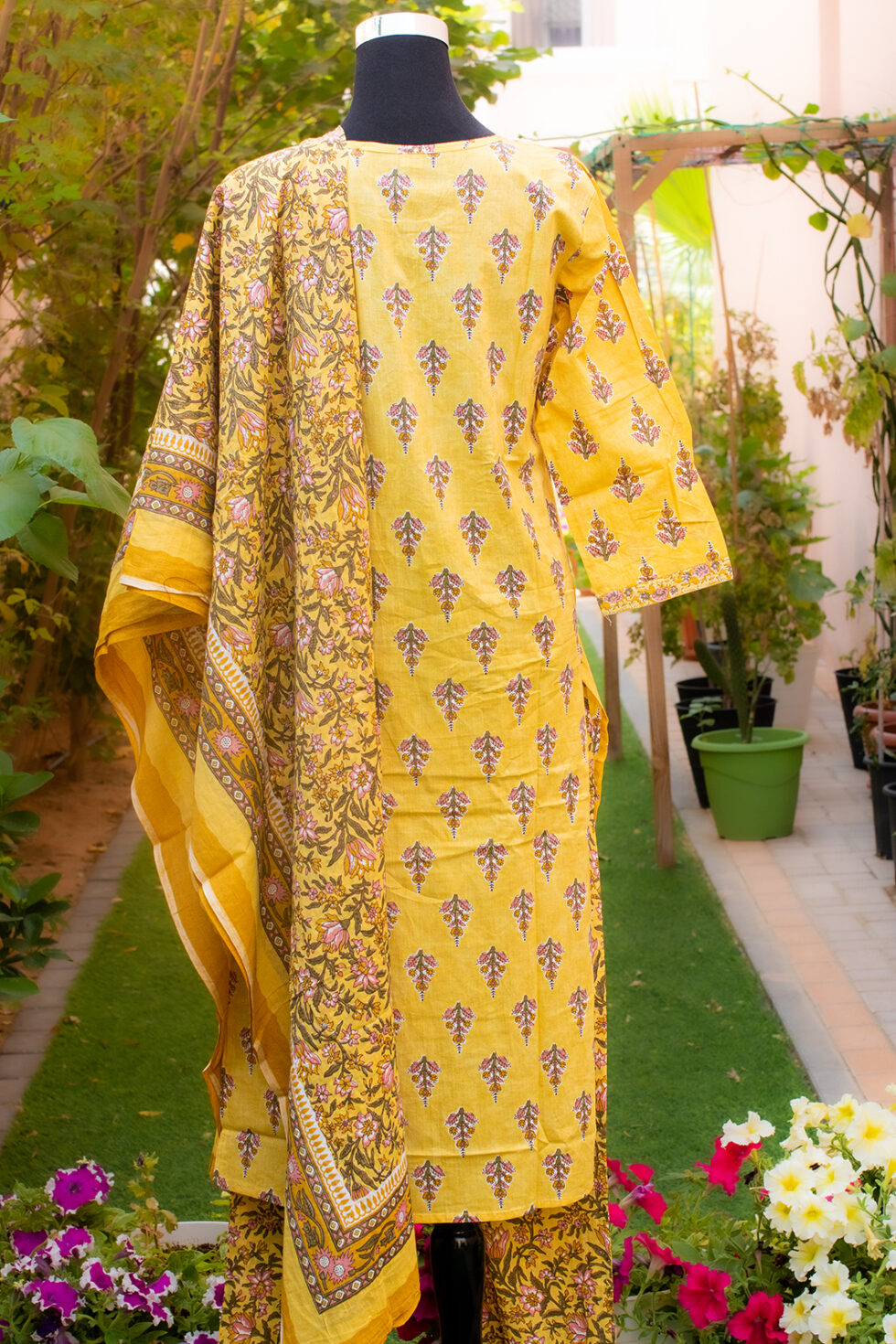 Yellow handblock print suit