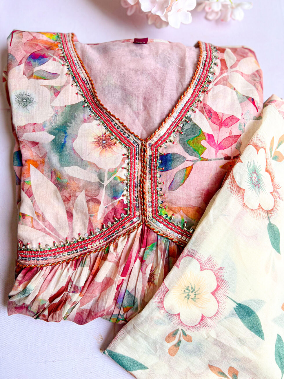 Pink Floral Mul Anarkali