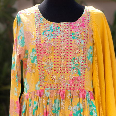 Yellow Mul Anarkali