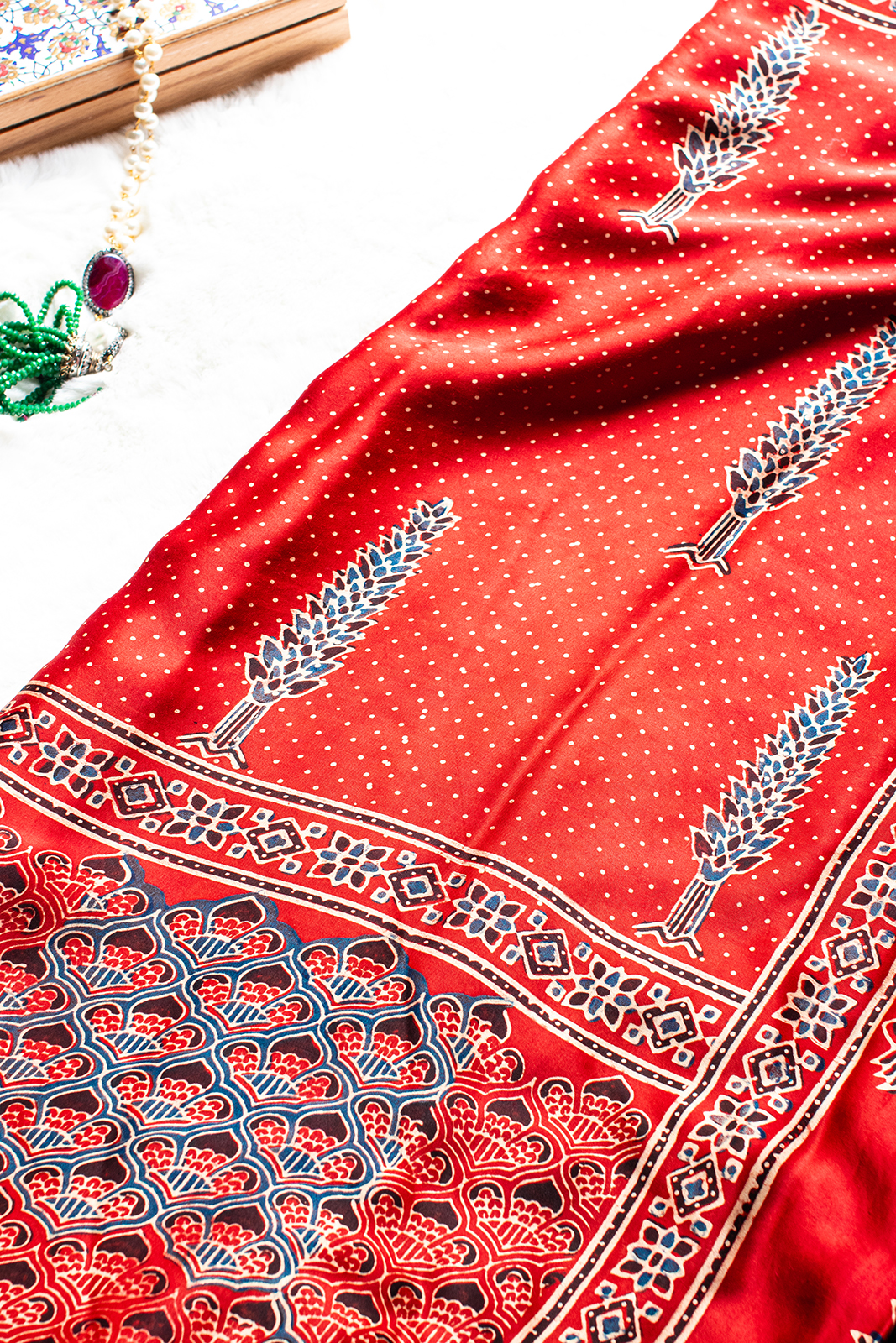 Leaf Paisley Block Printed Modal Silk Saree