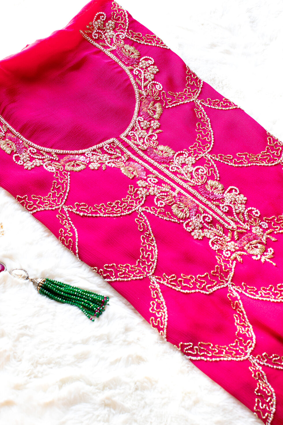 Embroidered Rani Pink Embroidered Chinon Material