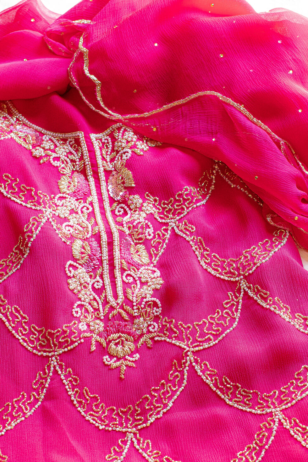 Embroidered Rani Pink Embroidered Chinon Material