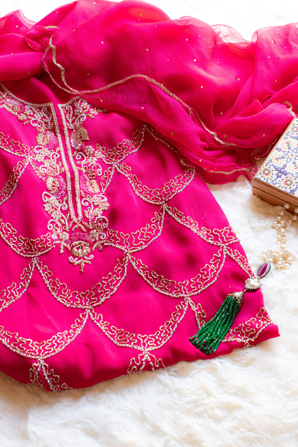 Embroidered Rani Pink Embroidered Chinon Material