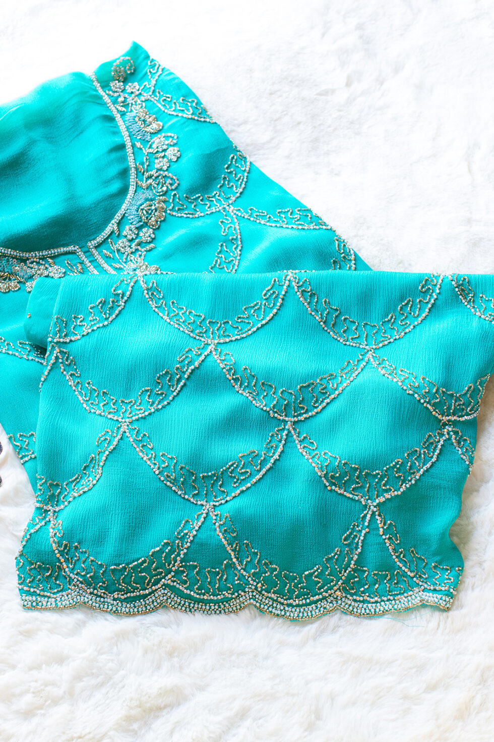 Embroidered Turquoise Embroidered Chinon Material