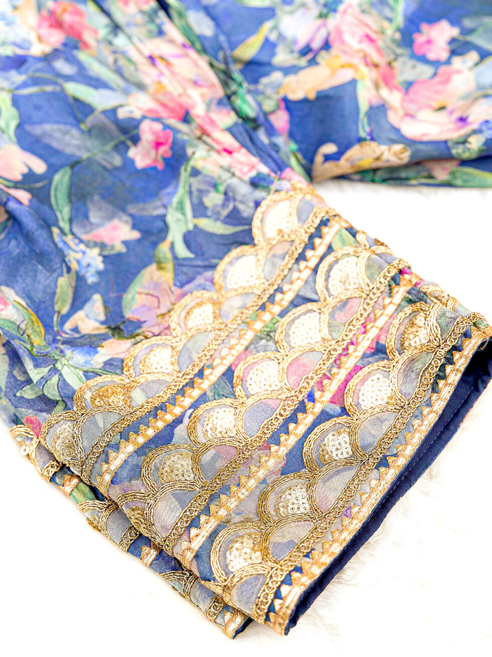 Floral printed Kaftan style Blue Cord Set