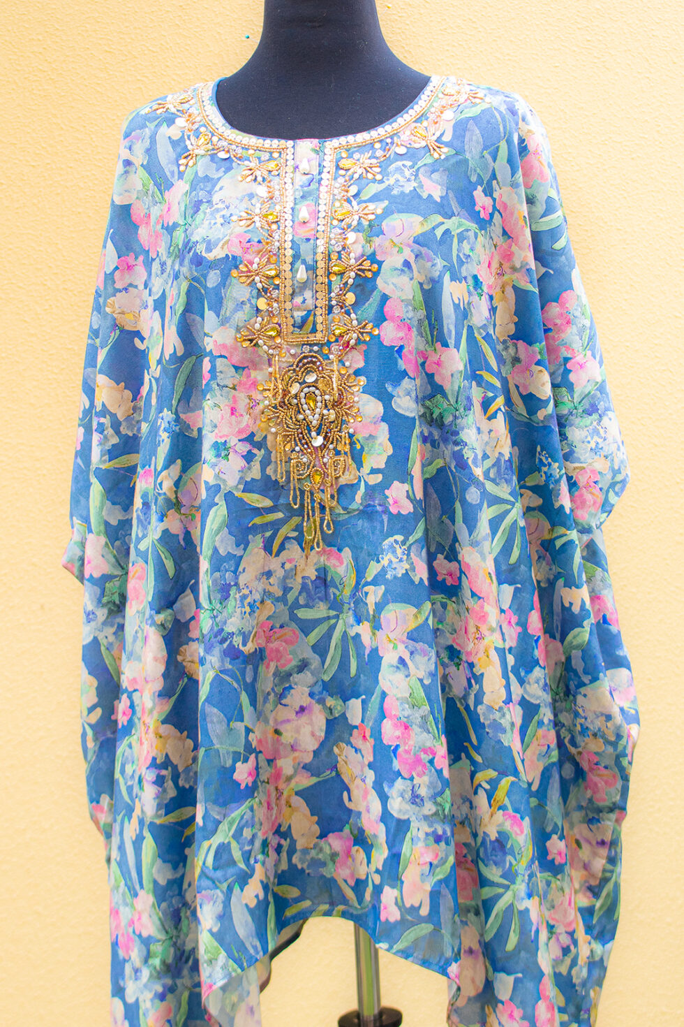 Floral printed Kaftan style Blue Cord Set