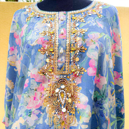 Floral printed Kaftan style Blue Cord Set