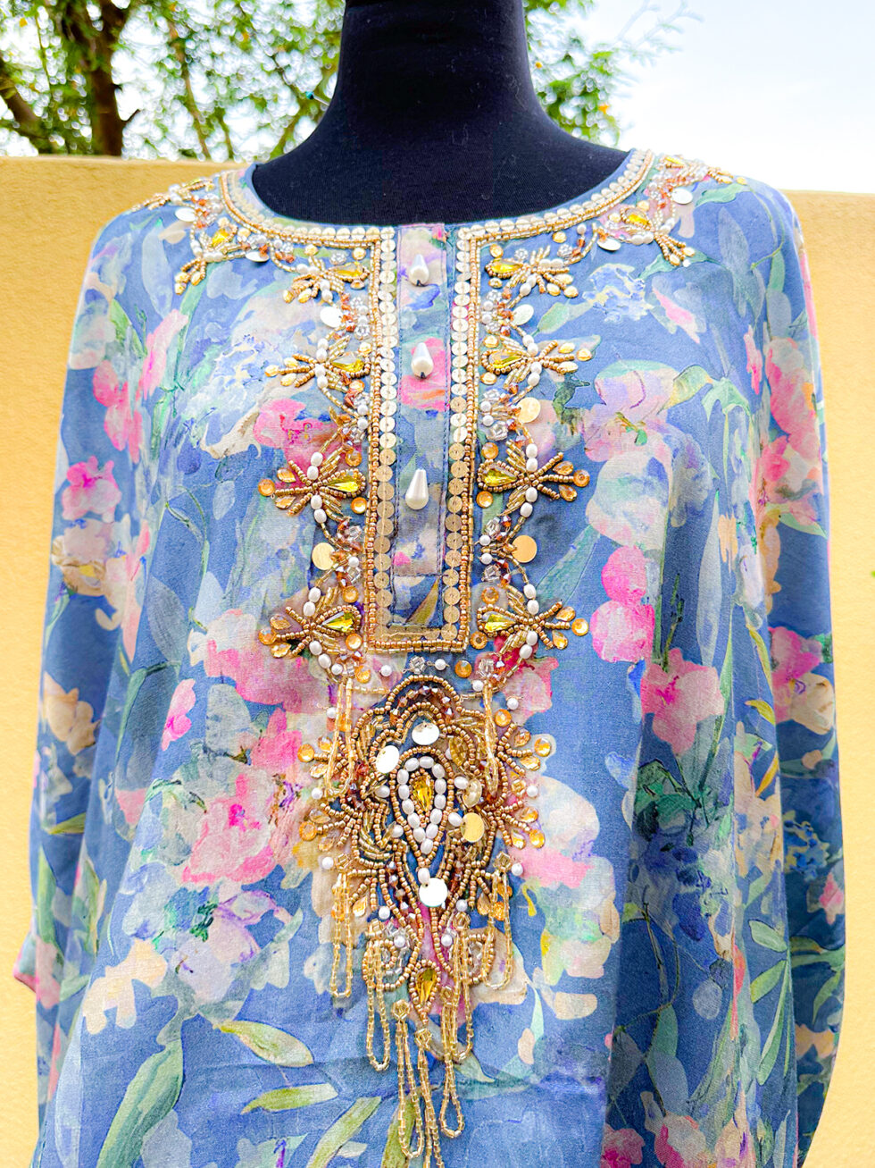 Floral printed Kaftan style Blue Cord Set