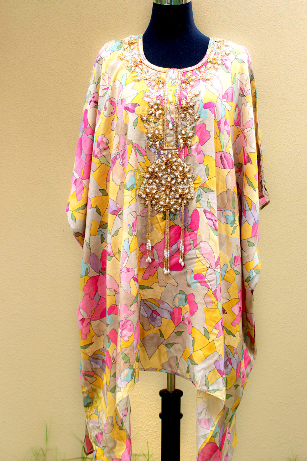 Kaftan Style Yellow Abstract printed Cord set