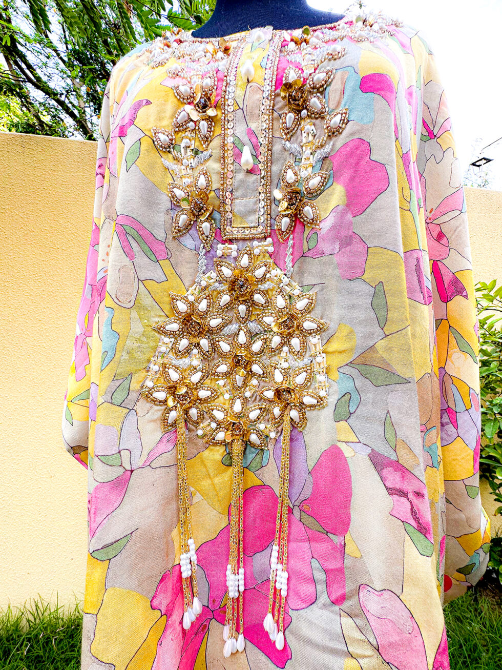 Kaftan Style Yellow Abstract printed Cord set