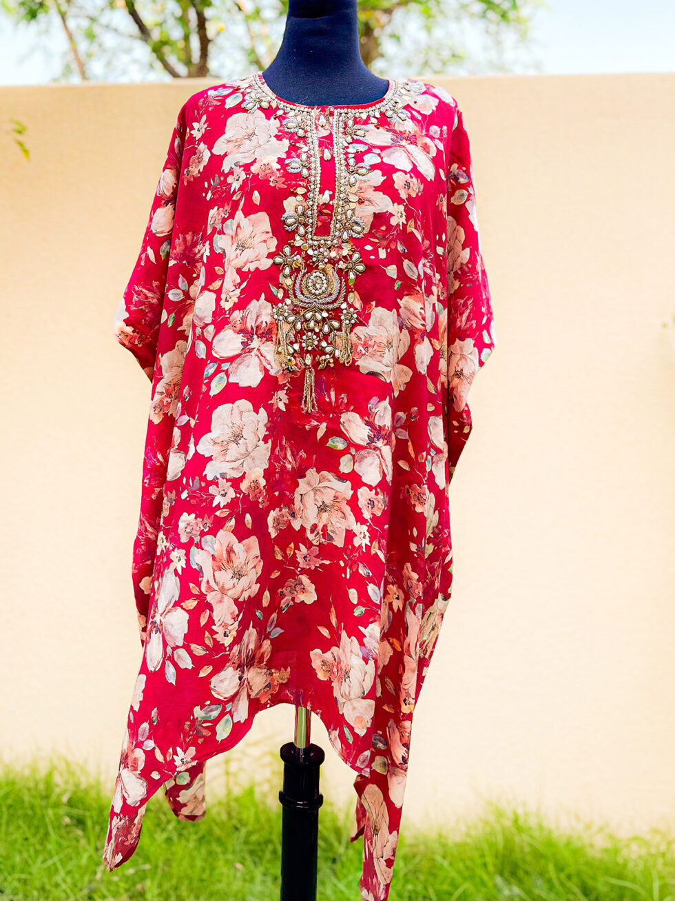 Kaftan Style Red Floral printed Cord set