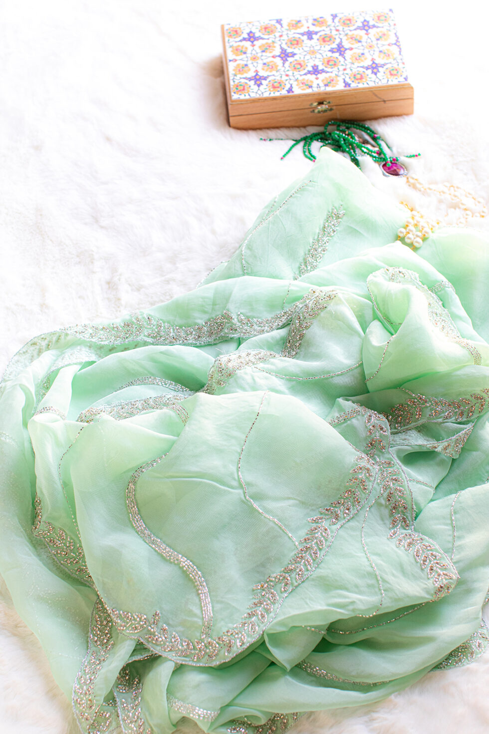 Soft green Crystal and Cutdana work Salwar material