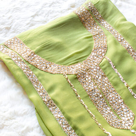 Mehndi green or Henna Georgette Material with heavy mirror work