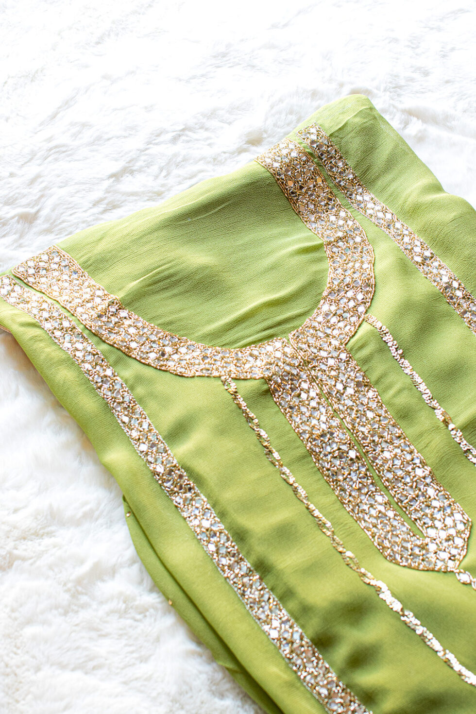 Mehndi green or Henna Georgette Material with heavy mirror work