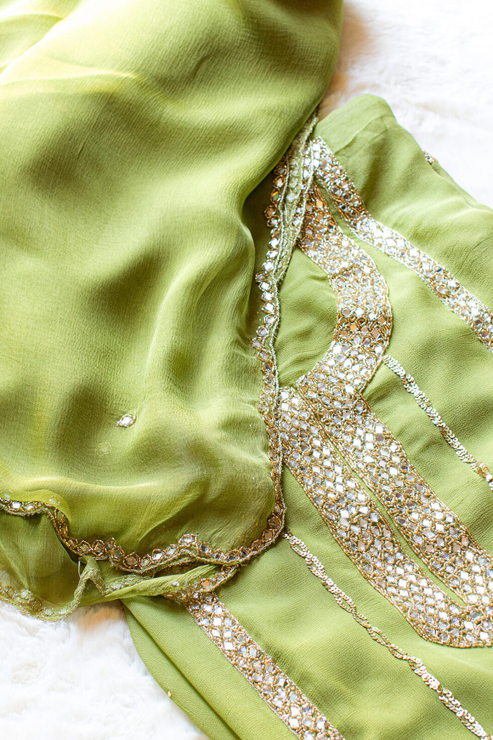 Mehndi green or Henna Georgette Material with heavy mirror work