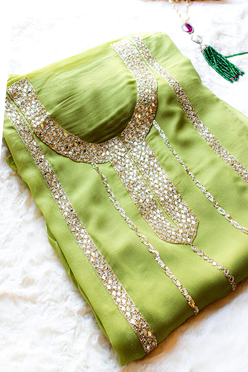 Mehndi green or Henna Georgette Material with heavy mirror work