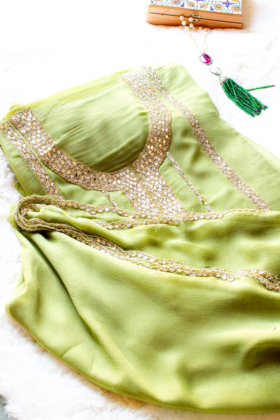 Mehndi green or Henna Georgette Material with heavy mirror work