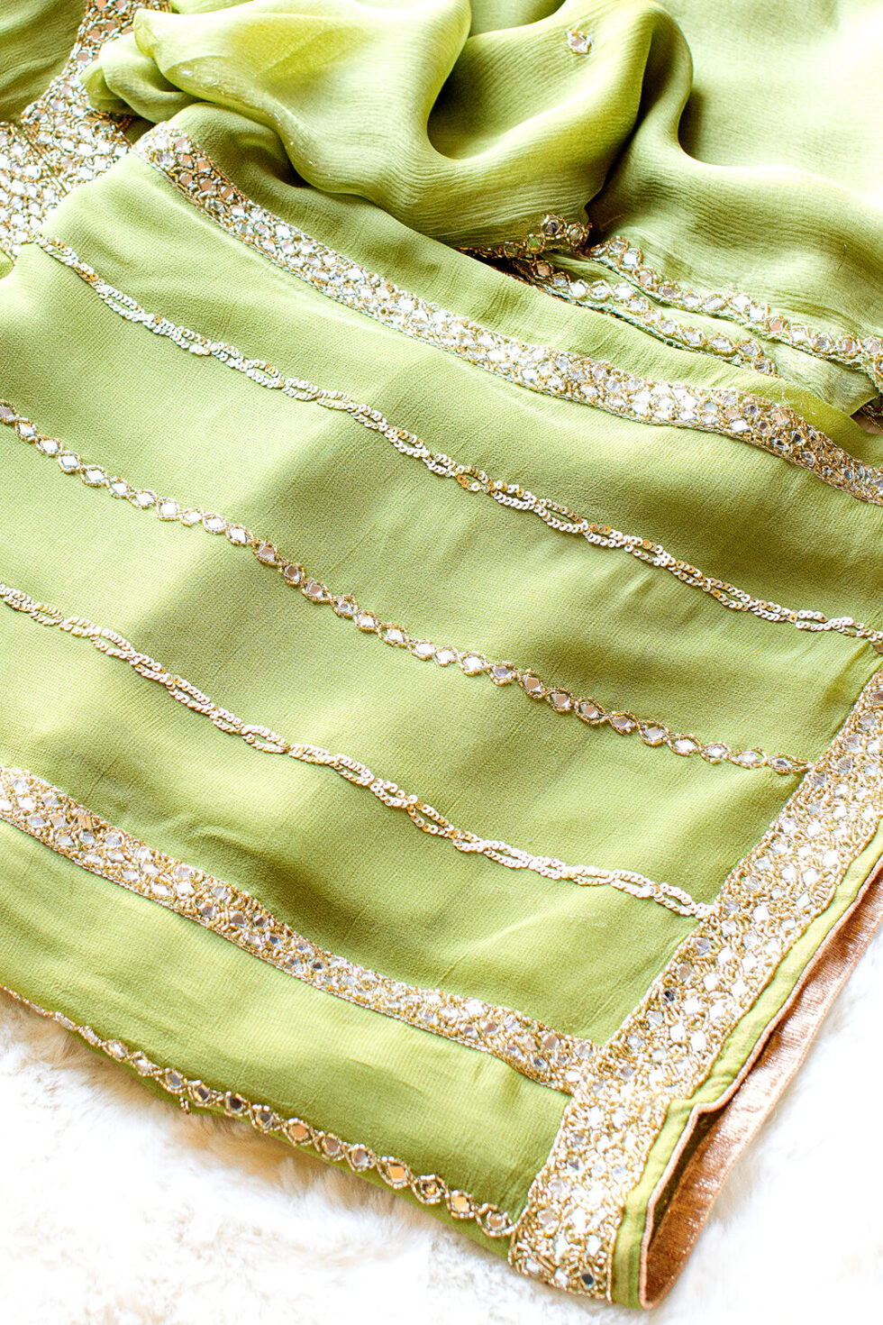 Mehndi green or Henna Georgette Material with heavy mirror work