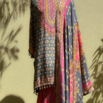 Digital printed Crepe Grey and Pink Sharara