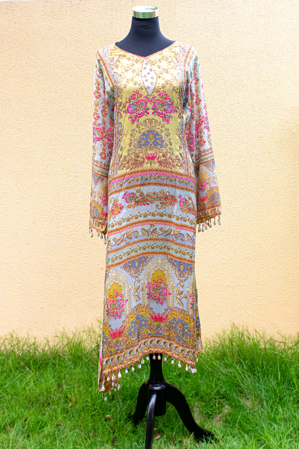 Printed Crepe Palazzo set in Lime green and Blue colors.