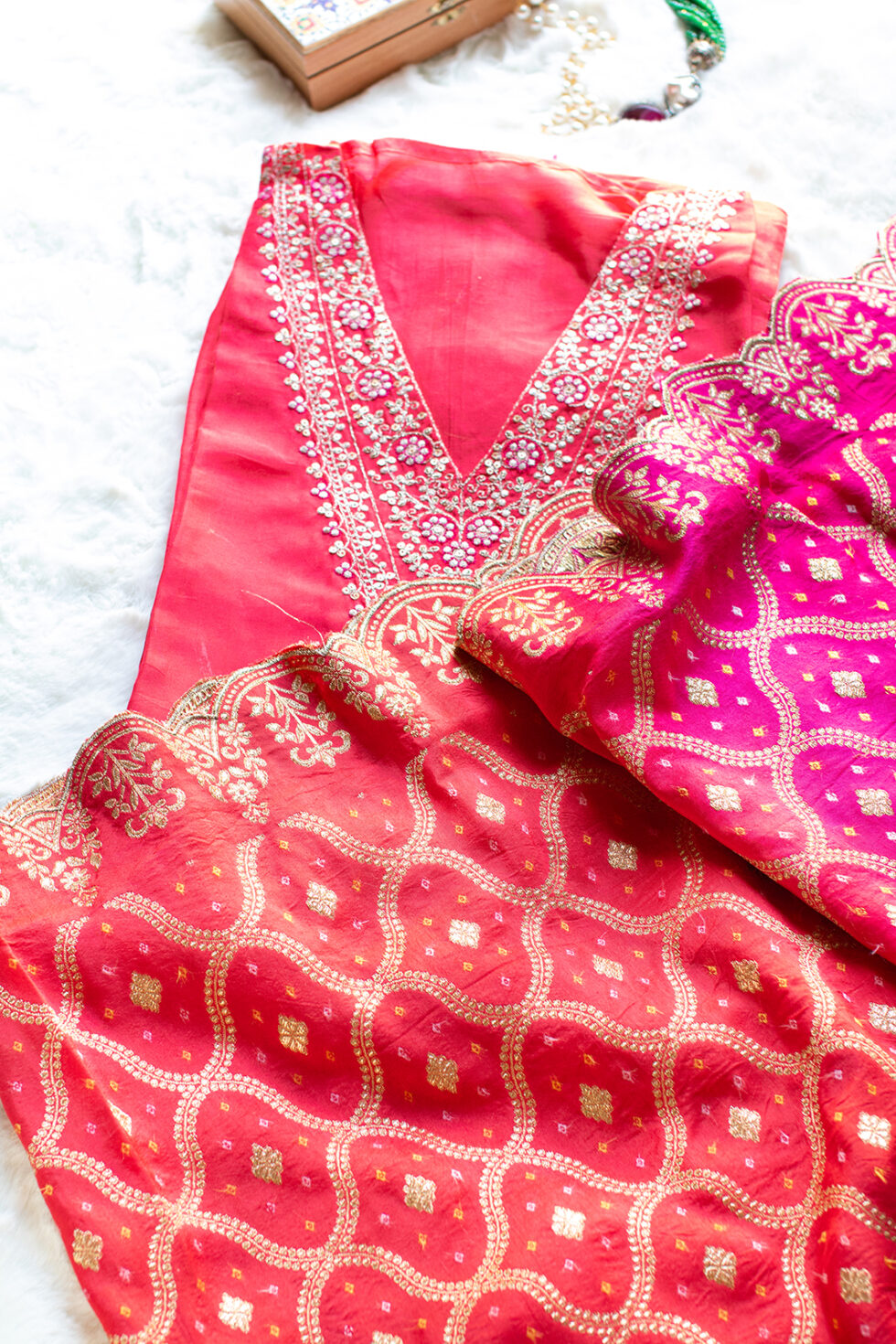 Muslin and ombre Banaras weave dupatta and dress material