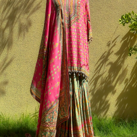 Digital printed Crepe Pink and Green Sharara