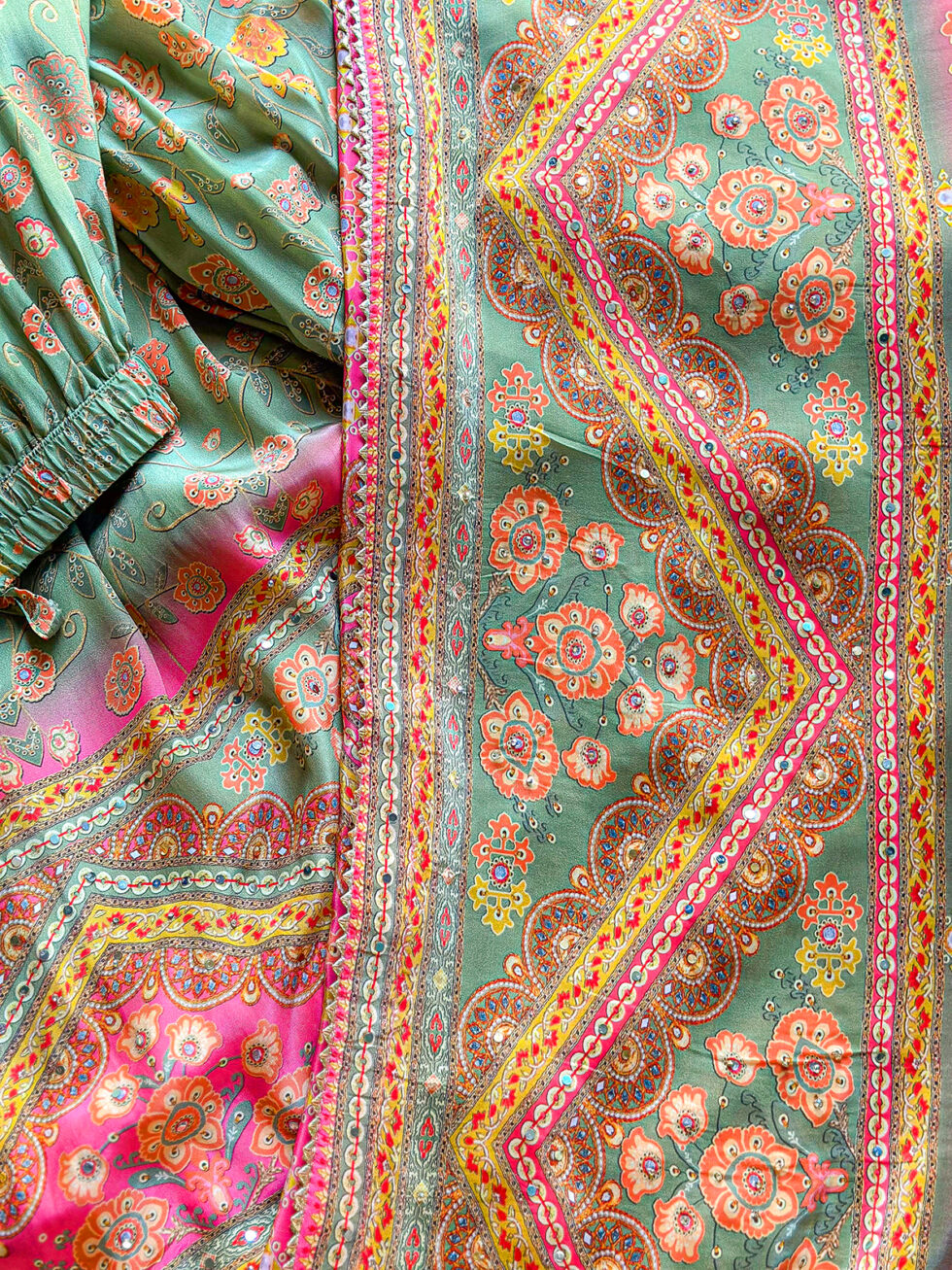 Digital printed Crepe Pink and Green Sharara