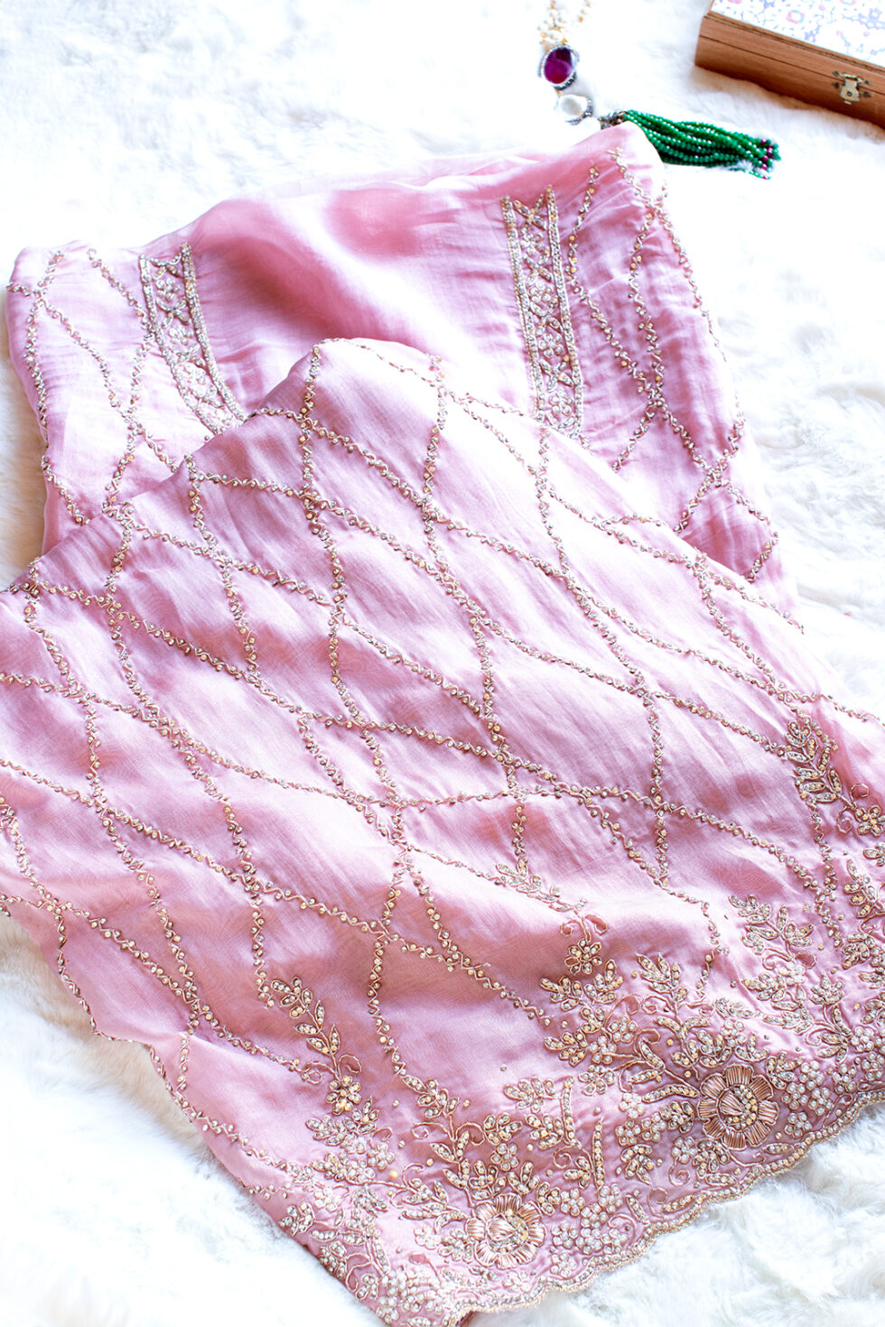 Pink Organza Shimmer dress material