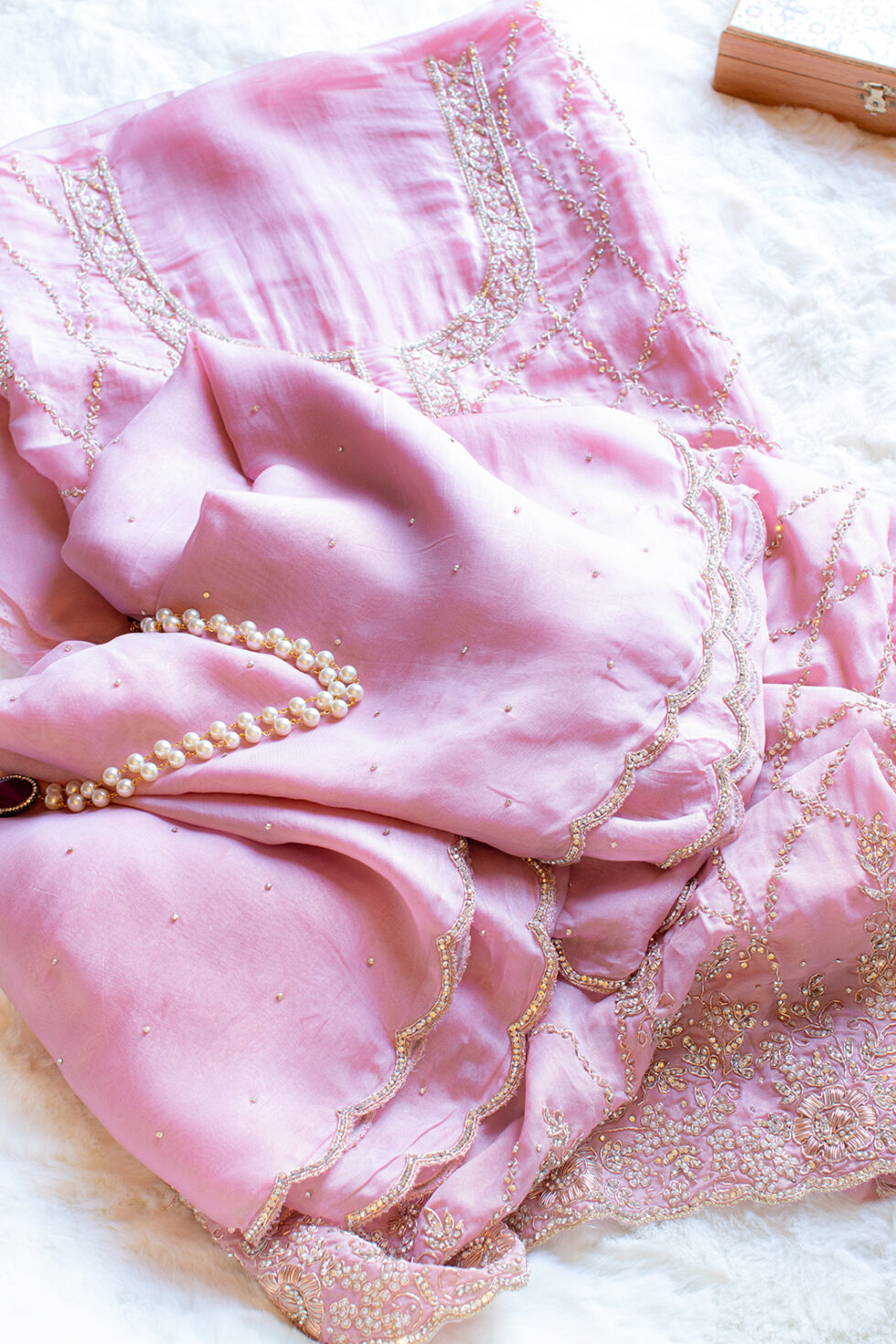 Pink Organza Shimmer dress material