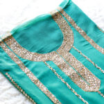 Turquoise Georgette Material with heavy mirror work