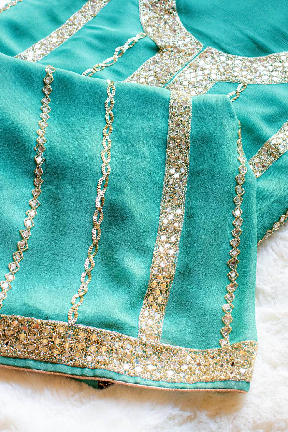 Turquoise Georgette Material with heavy mirror work